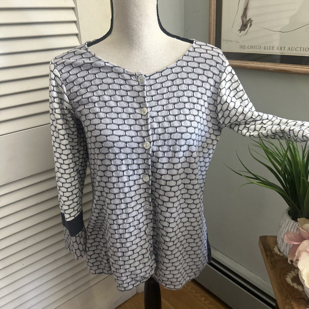 Margaret Winters Sweater Small Cardigan Gray Geometric Casual Lagenlook Spring